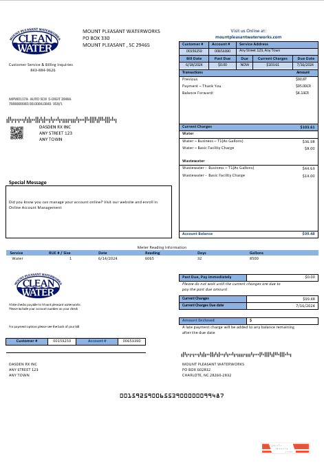 USA Clean Water business utility bill template in Word and PDF formats